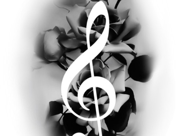 Tattoo design: Treble clef with roses