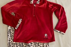 Selling with online payment: VTG Gymboree 5 Tiger Love Velour Pajamas Red PJs Gray Cat Hoodie 