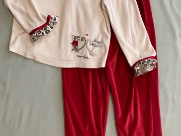Selling with online payment: VTG Gymboree 5 Tiger Love Velour Pajamas Red PJs Gray Cat