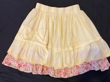 Selling with online payment: Naartjie Kids 7 XL Skirt Yellow Full Midi Eyelet Bow Tiered Pink 