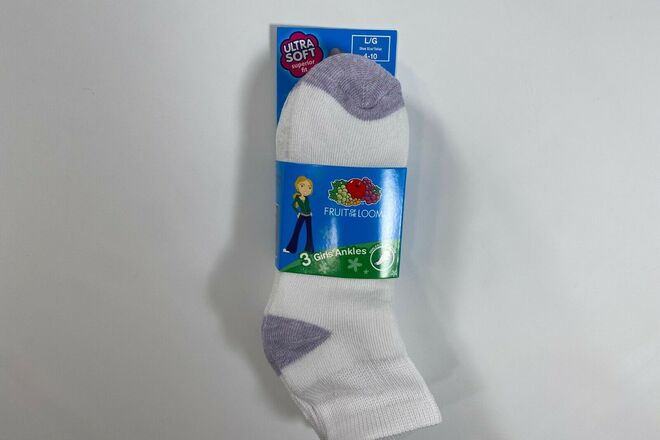 Fruit of the Loom White Girls Ankle Socks 3 Pair Large 50 QTY NEW
