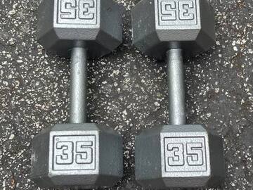 Selling: PAIR OF NEW 35 POUND HEX DUMBBELLS 