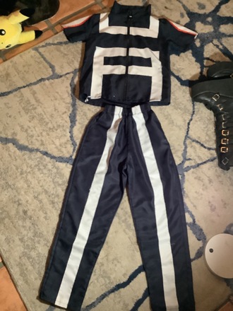 Red and white splitdyed todoroki wig w UA uniform 
