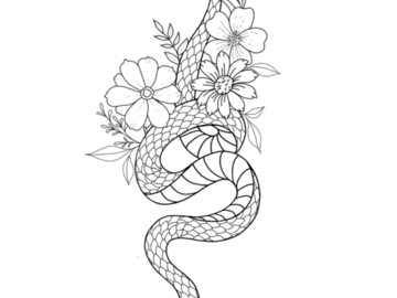 Tattoo design: Snake with florals