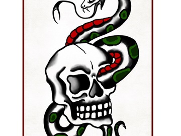 Tattoo design: Trad Skull and Snake