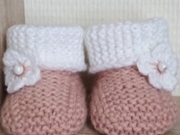 Sale retail: Chaussons bébé fille 0-3 mois rose et blanc