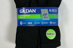 Buy Now: Mens Gildan Stretch Black Crew Socks (Shoe Size 6-12) 30 QTY NEW!