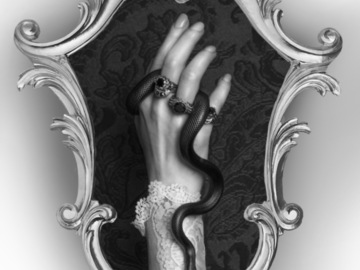 Tattoo design: Framed hand with serpent