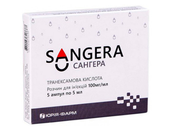 Виробники: Транексамова кислота (Сангера, 100 мг/мл, 5 ампул по 10 мл)