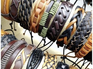 Liquidation & Wholesale Lot: 100 New Trendy Unisex Leather Bracelets Adjustable size