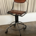 For Sale: Antique Leather Industrial Adjustable Steel Metal Task Desk Chair