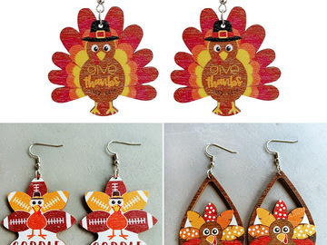 Buy Now: 30 Pairs of Thanksgiving Wooden Turkey Drop Earrings