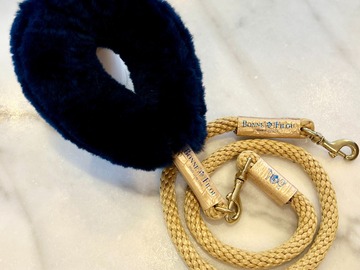 Selling: Bundle Shearling Fur Grip Rope Leash - Navy blue grip + leash