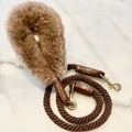 Selling: Bundle Shearling Fur Grip Rope Leash - Camel grip + leash