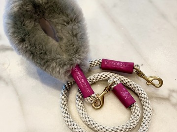Selling: Bundle Shearling Fur Grip Rope Leash - Light gray grip + leash