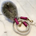 Selling: Bundle Shearling Fur Grip Rope Leash - Light gray grip + leash