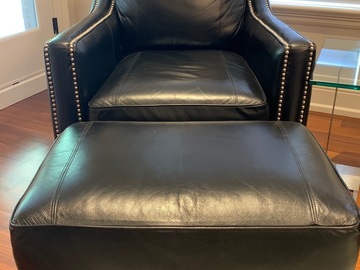 Selling: Black Leather Club Chair With Ottoman