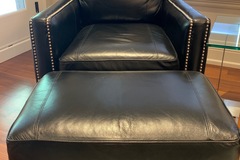 Individual Sellers: Black Leather Club Chair With Ottoman