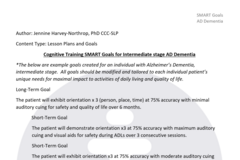 Digital Resource: Cognitive Training SMART Goals for Intermediate stage AD Dementia