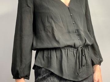 Selling: Black Silk Joie Button + Bow Blouse