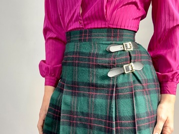 Selling: 90’s Plaid Pleated Mini Skirt w/ Buckle Detail