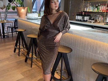 For Rent: Kimono Sleeve Lurex Midi Dress Bronze