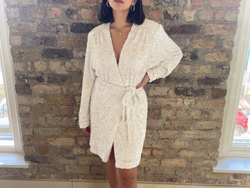 For Rent: ROTATE White Sequin Mini Wrap Dress