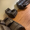 Selling with online payment: Soft brown leather reclining sofa and reclining loveseat with cup