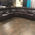 Selling with online payment: Brown leather reclining sectional with cupholders - New