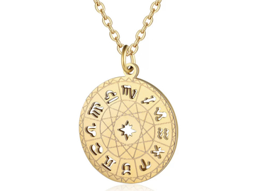 Liquidation & Wholesale Lot: 5pcs Stainless Steel Gold Zodiac Sign Necklace 
