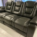 Selling with online payment: Grey two-toned reclining sofa and reclining loveseat w/ cupholder