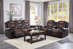 Selling with online payment: Soft brown leather reclining 2pc living room set - new