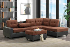 Selling with online payment: Two toned brown/black reversible sectional with storage ottoman