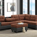 Selling with online payment: Two toned brown/black reversible sectional with storage ottoman