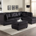 Selling with online payment: Black tufted velvet sectional with ottoman - new