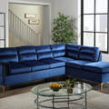 Selling with online payment: Contemporary style blue velvet sectional with nailhead trim - new