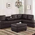 Selling with online payment: Espresso brown leather reversible sectional with storage ottoman