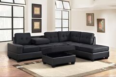 Selling with online payment: Black reversible sectional with storage ottoman - new