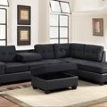 Selling with online payment: Black reversible sectional with storage ottoman - new