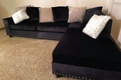 Selling with online payment: Modern style black velvet reversible sectional - new