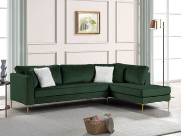 Selling with online payment: Contemporary style green velvet sectional with nailhead trim -new