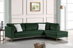 Selling with online payment: Contemporary style green velvet sectional with nailhead trim -new