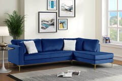 Selling with online payment: Contemporary style blue velvet sectional with nailhead trim -new