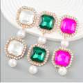 Buy Now: 20 Pairs of Luxury Rhinestone Pearl Square Earrings