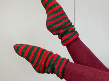 Selling: Red & Green candy cane striped fuzzy socks 