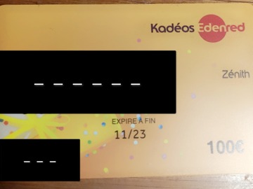 Vente: Carte cadeau Kadéos Edenred Zenith (100€)