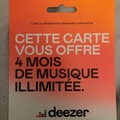 Vente: Carte Deezer 4 mois offert (72€)