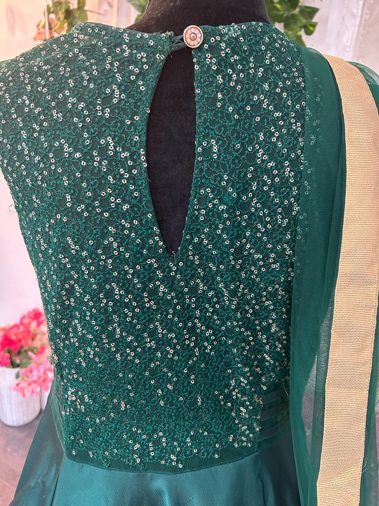 Buy Bottle Green Embroidery Work Premium Silk Anarkali Suit Online