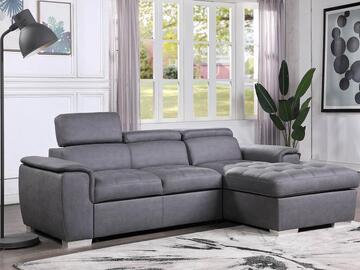 Selling with online payment: Tufted grey sectional with pull out bed & hidden storage - new