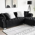 Selling with online payment: Luxurious tufted black velvet sectional with nailhead trim - new